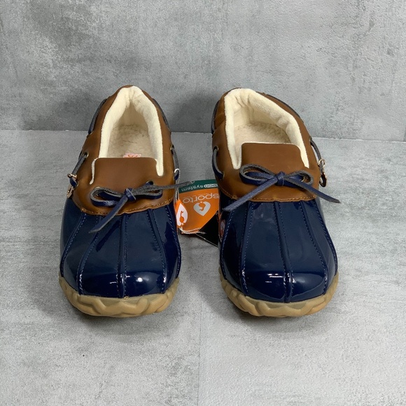 Sporto Shoes - Sporto Tan/Navy Faux Fur Lined Pamela Duck Toe Sli